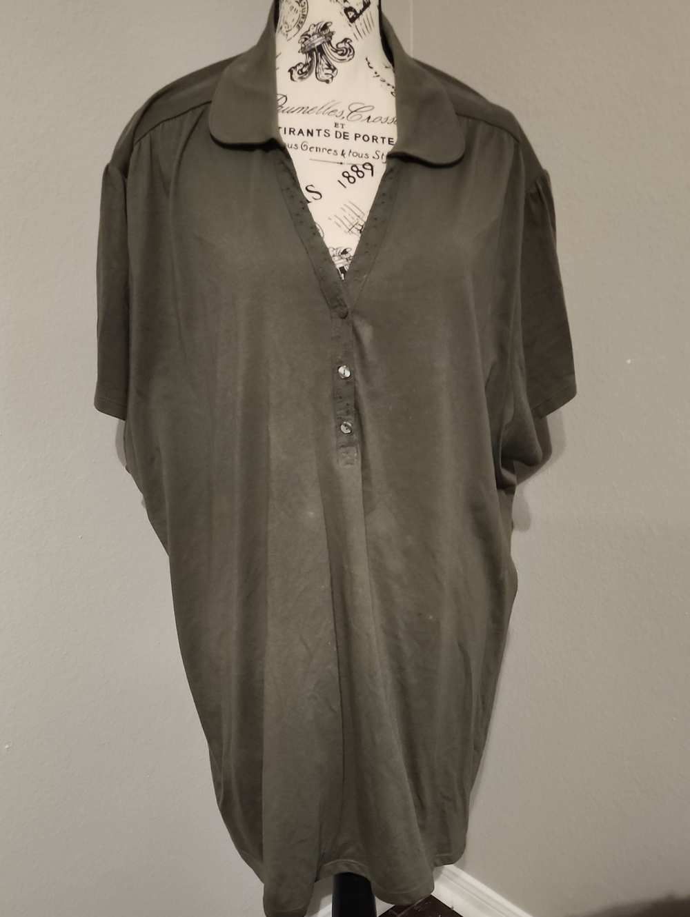 Just My Size Women's Olive Green Buttoned Polo Tunic Plus Sizs 5X